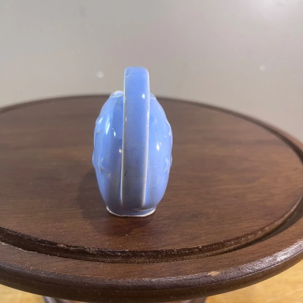 Vtg Shawnee Pottery Blue Ceramic Mini Pitcher Embossed Stars Celestial 2.75